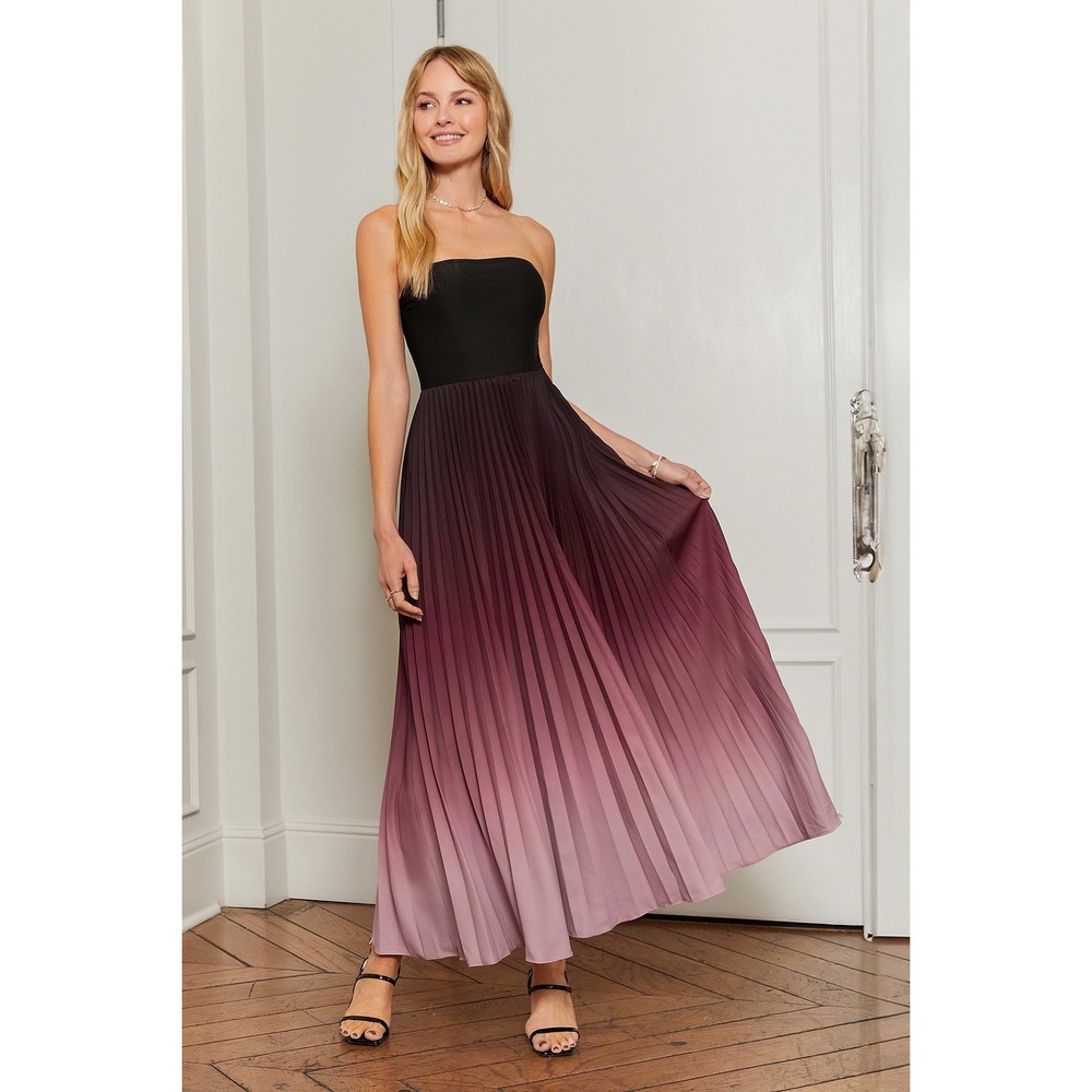Cupshe Red Ombre Strapless Pleated Maxi Dress M New With Tags